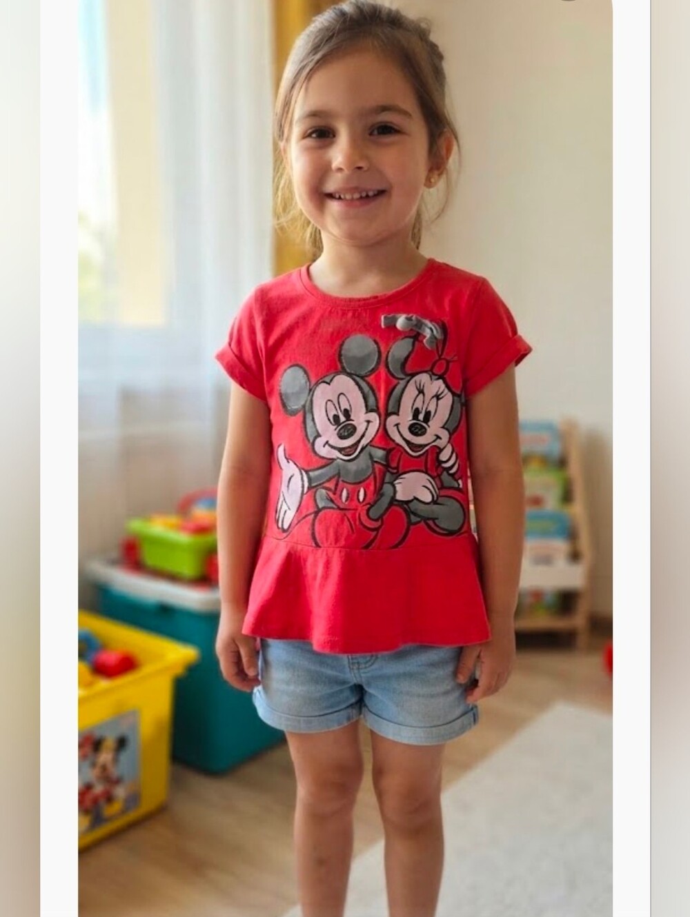Disney Girls Size 5 Red Mickey & Minnie Mouse Peplum Top T-Shirt